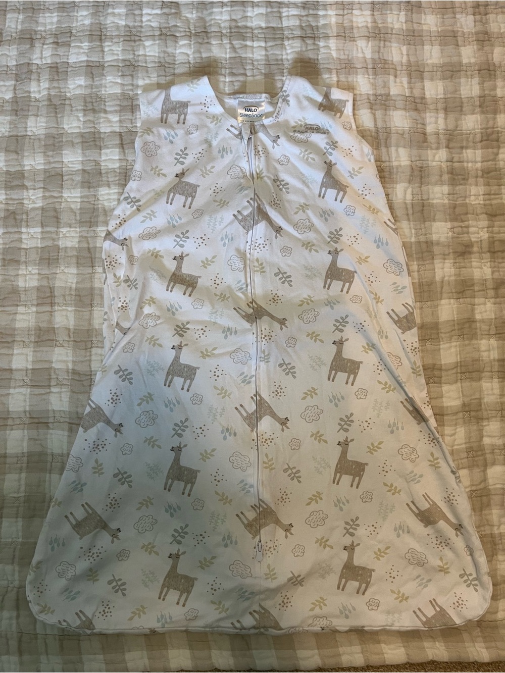 Halo Baby Sleepsack in White with Taupe Deer Print